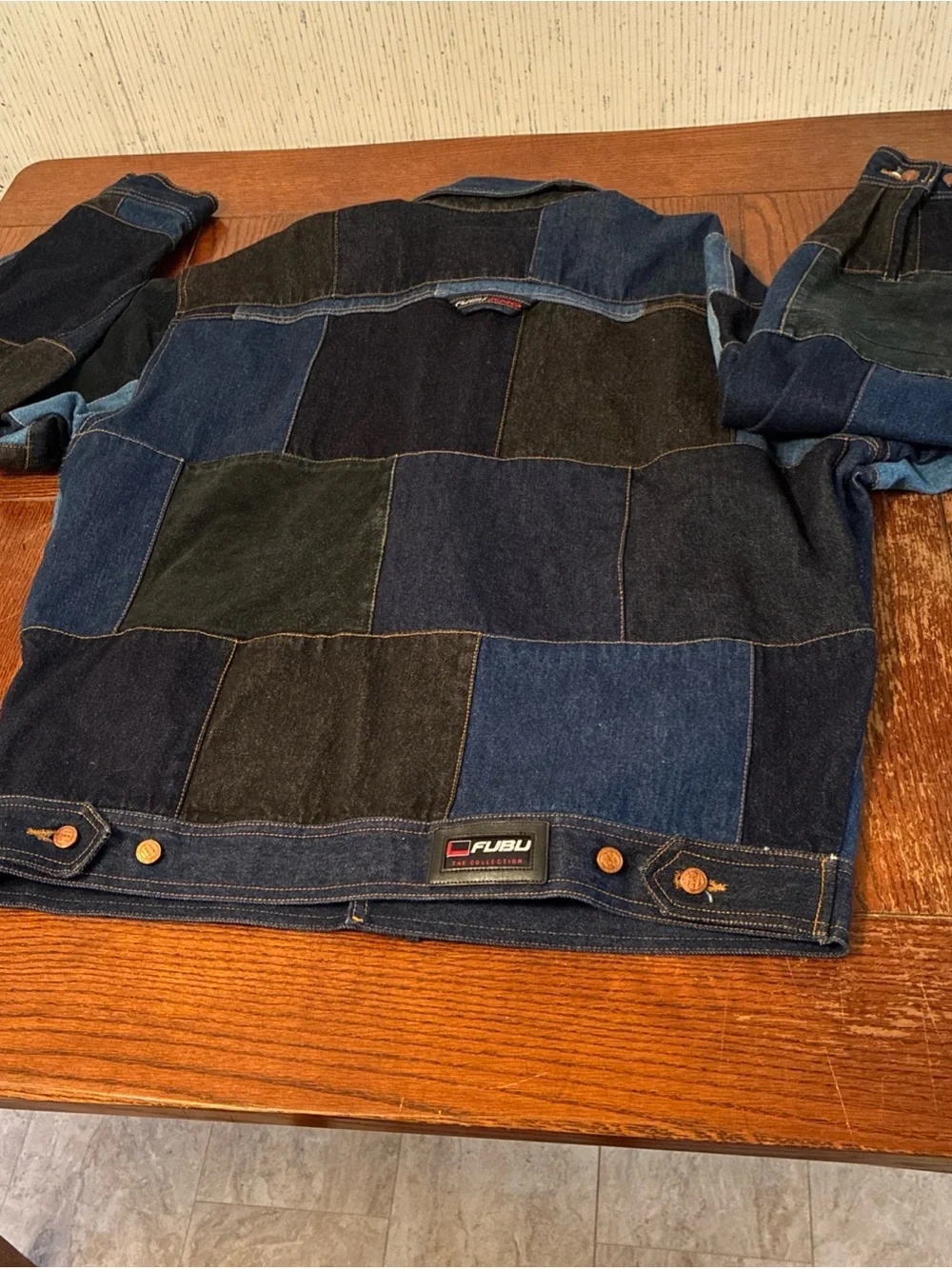 Vintage FUBU Patchwork Denim Jacket Men’s XL Trucker Coat Suede 1990’s